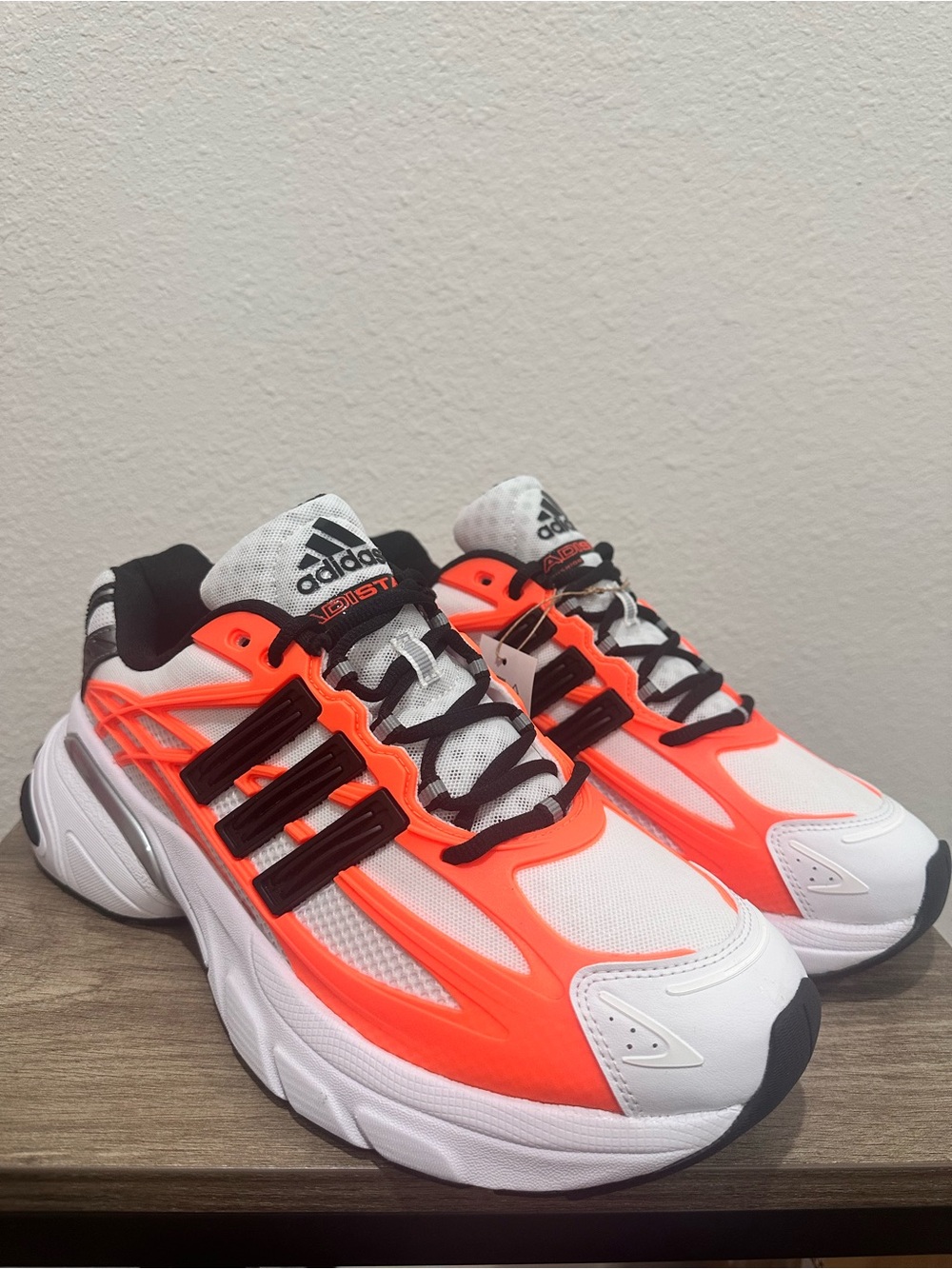 adidas Mens White & Neon Orange Athletic Sneakers